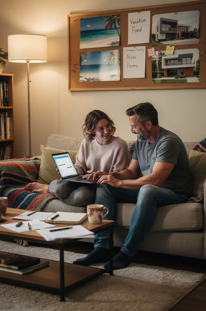 Obrázek znázorňující plánování osobního rozpočtu s poznámkami a kalkulačkou na stole.